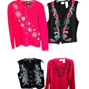 Women's Christmas Sweaters Long Sleeve Winter Small 4 6 Wholesale Bulk Lot of 4